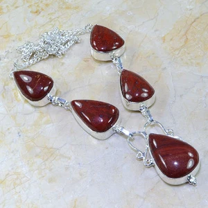 Fatto a Mano Naturale Ematite Diaspro 925 Argento Sterling Collana 18 " #W98613 - Foto 1 di 1