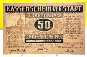 Austria, Korneuburg, 50 Heller, pago, 1920 - NT1172 - Imagen 1 de 2