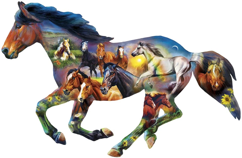 Jigsaw Puzzle Animal Running Horse Montage Freeform 1000 piece NEW 38½" x 25" B - Image 1 of 1