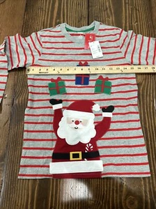Gymboree Girls Medium (8) Santa Claus Long Sleeve Striped Shirt White/Red New - Picture 1 of 7