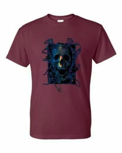 T-Shirt -SKULL HEAD COLORED LINES GOTHIC WINGS - HUMOR / NOVELTY Adult DryBlend® - Picture 1 of 57