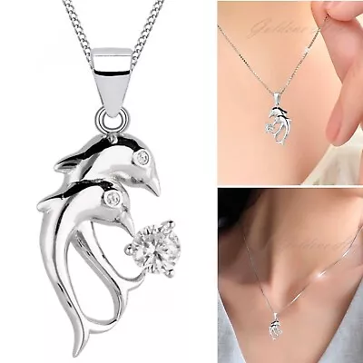 Delfin Kette 925 Sterling Silber Diamant Zirkonia Damen Halskette Delphine - Bild 1 von 4