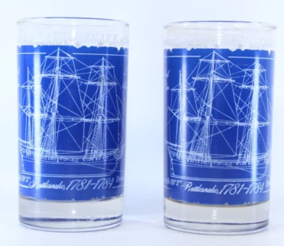 2 Libbey Nautical Blueprint Glasses Rattlesnake Revolution Blue sale plan - Image 1 of 4