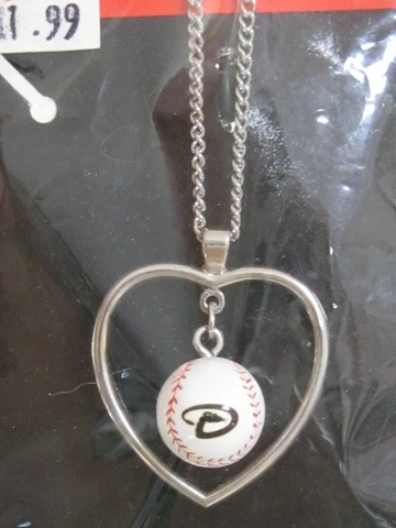 New in Original Package, Diamondbacks Baseball/Heart Necklace, Aminco, Licensed Cover
