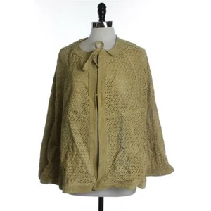 IMAN NEW Womens XS/S Khaki Eyelet Suede Tie Neck Hook & Eye Fully Lined $250 - Picture 1 of 4