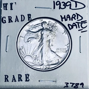 1939 D LIBERTY WALKING ARGENTO MEZZO DOLLARO ALTA QUALITÀ ZECCA USA MONETA RARA 3789 - Foto 1 di 3