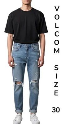 🌻VOLCOM SUPER STONED SKINNY HIGH RISE BUTTON UP FADED BLUE DEMIN JEANS SIZE 30 - Image 1 of 4