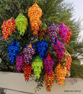 10 Pc Mix Lot Indian Traditional Cotton Lanterns and Lamp Shade Decor - Picture 1 of 3