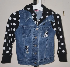 Disney Minnie Mouse Jean Jacket Polka Dots Hoodie Layered Girls 3T NWOT - Picture 1 of 3