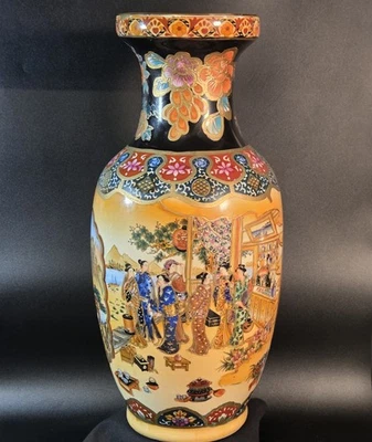 Jarrón vintage Satsuma oriental exquisito detalle intrincado jarrón 13,5" X 4,25" Foto 1 de 4