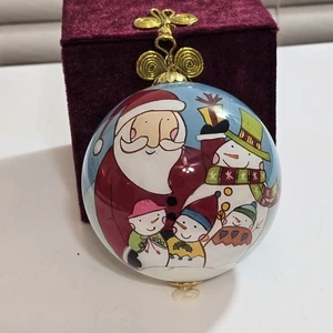 2008 Pier 1 Santa Schneemann umgekehrt bemalt Glas Ornament von Li Bien mit Box - Bild 1 von 10