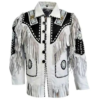 Western Native Men Cowboy Style Suede Leather Jacket Coat With Fringes - Image 1 of 3