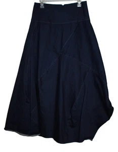 Flo Atelier Handmade Denim Skirt Long Assymetric Stretch Dark Wash 30-32" Waist - Picture 1 of 2