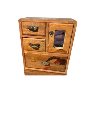 Vintage Japanese Wooden  Marquetry Yosegi Miniature Tansu Drawers Jewelry Box - Image 1 of 4