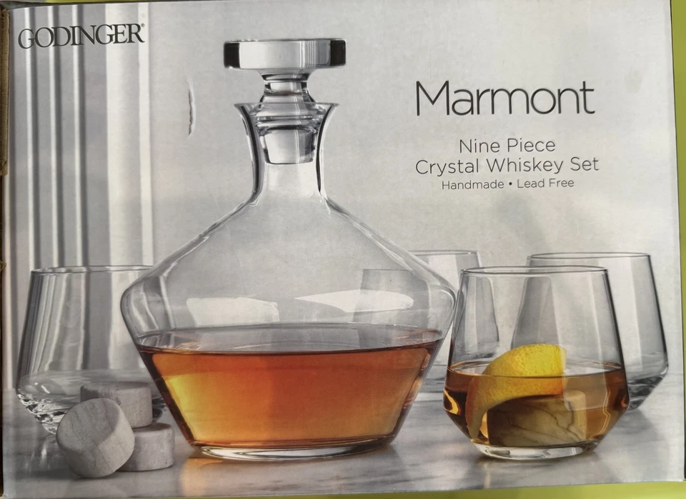 Whiskey 6 Piece Crystal Set (Decanter, 4 Double Old Fashion Glass, 4 Whisk stone - Image 1 of 4