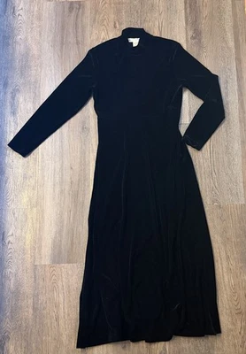 Vintage Dress Women Medium Black Velour Velveteen Maxi Capsule Minimal Goth - Image 1 of 4
