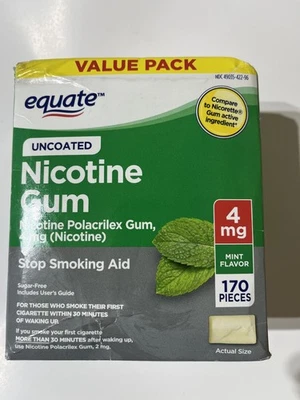 Equate Nicotine Gum 4mg  UnCoated MINT FLAVOR Count 170 Pieces CT   07/2026 - Image 1 of 4