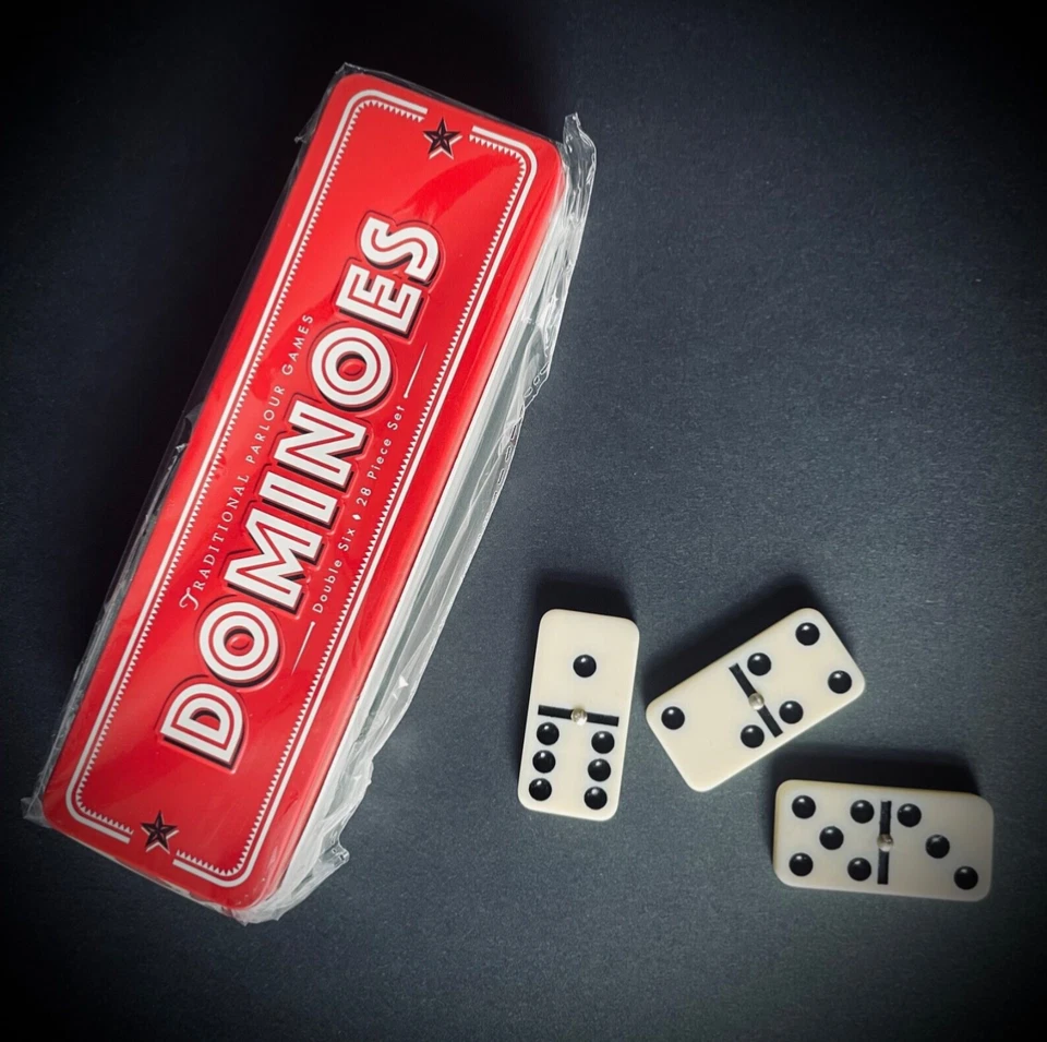 Traditional Playing Cards and Dominoes Games Set in Retro Tin Case Double Six