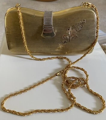Bolso de Mano Serena Vintage Años 50 Hecho en Italia por Florencia Estuche Rígido de Metal Dorado Foto 1 de 4