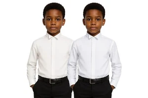 Boys Wing Collar Dress Shirt - Herringbone Pattern, Formal wear Ages 1-13 years - Picture 1 of 13