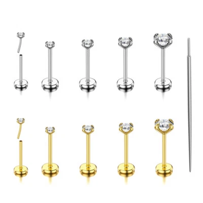 4Pcs 18G 20G Flat Back Earrings 316L Steel Threadless Tragus Nose Push Pin Ring - Image 1 of 4