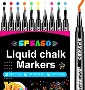 10 Liquid Chalk Markers Pens Erasable Glass Window Whiteboard Menu 1Mm Fine Tip - Picture 1 of 11