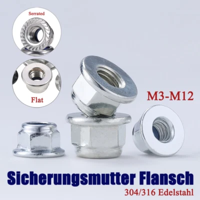 Sicherungsmutter Flansch 304/316 Edelstahl Flach/Gezahnt M3/M4/M5/M6/M8/M10/M12 - Bild 1 von 4