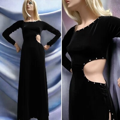 Vestido Antigo Longo Veludo Preto COLLANTE Strass Elástico Maxi SM QUALIDADE MÉDIA! - Imagem 1 de 4