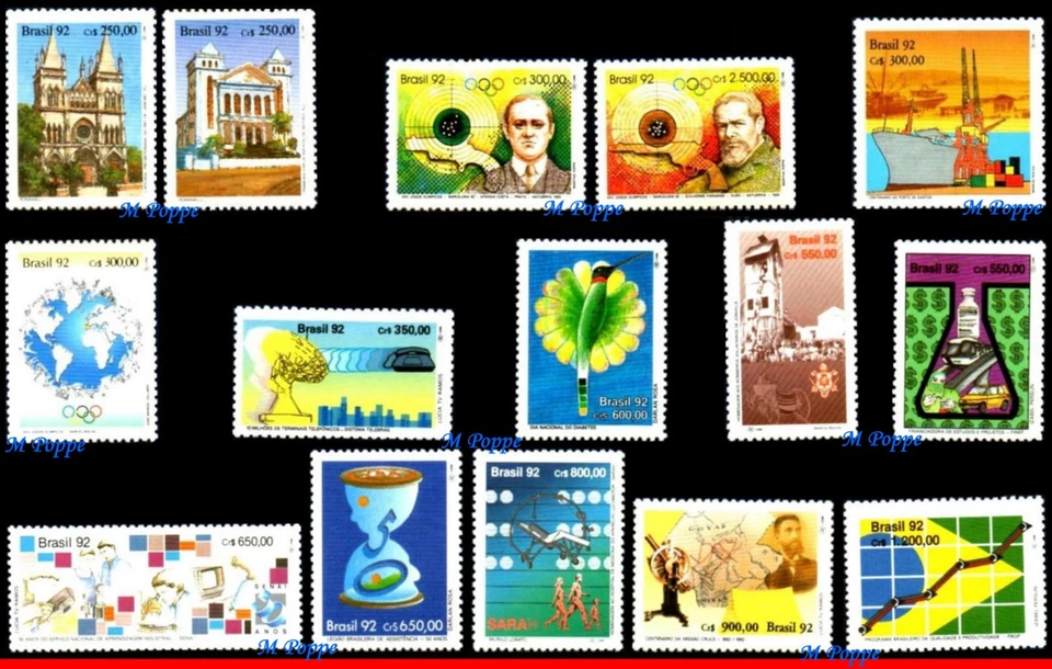 BRASIL 1992 - LOTE CON 15 SELLOS DEL AÑO, TODOS MNH Foto 1 de 1