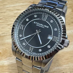 Stuhrling Swiss Quartz Watch Men 30m Fluted Bezel Steel Date New Battery 7.75" - Picture 1 of 7