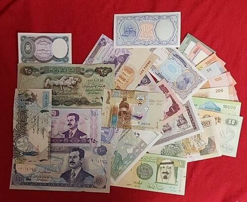 25 Middle East Paper Money Uncirculated, Crisp Different Years