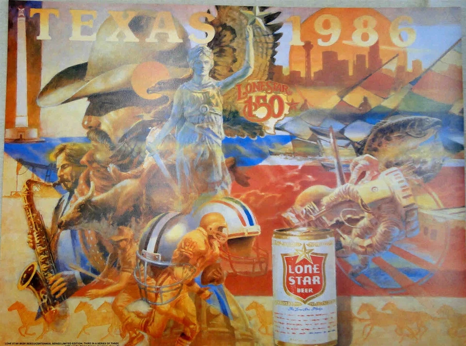 Impresión de póster de cerveza Lone Star vintage - Texas Sesquicentenario raro años 80 vaqueros Foto 1 de 1