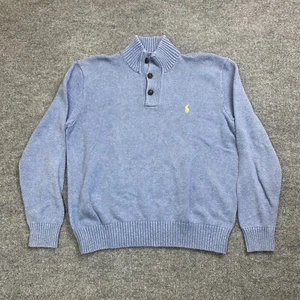 Polo Ralph Lauren Henley Sweater Blue Button 1/4 Cotton Preppy Knit Mens L - Picture 1 of 6