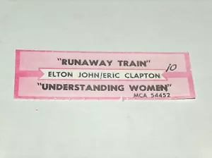 RARE 45 RPM Vinyl Elton John / Eric Clapton "Runaway Train" Jukebox Title Strip - Imagen 1 de 2