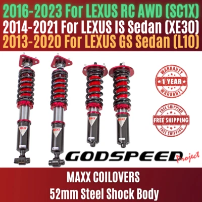 Godspeed Maxx Coilovers 52mm Steel Shock Body For 2014 - 2023 Lexus RC / GS / IS - Image 1 of 4