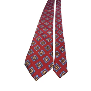Burberrys of London 100 Silk Mens Tie Red Blue Geometric Pattern Made in USA - Picture 1 of 5