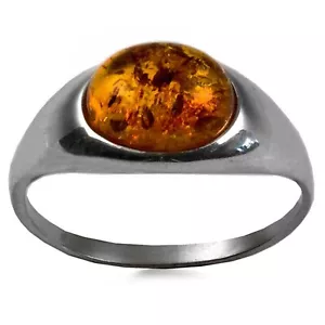 925 Solid Sterling Silver Baltic Honey Amber Classic Beautiful Oval Ring Size 11 - Picture 1 of 3