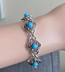 Vintage Sarah Coventry Blue Lady Bracelet Silver Tone Faux Turquoise 7.5" 1973 - Picture 1 of 15