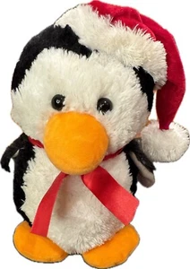 Cal Plüsch-Pinguin 12 Zoll 2017 schwarz weiß orange Stofftier Spielzeug Weihnachtsmannmütze Etikett - Bild 1 von 12