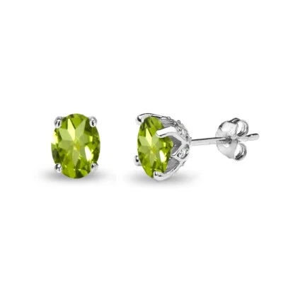 Oval Krone Peridot und Weiß Topas Ohrstecker Ohrringe Sterlingsilber - Bild 1 von 3