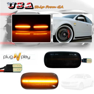 Black Lens Front Side Marker Indicator Amber LED Lights For Audi A3 A4 A6 S4 S6 - Image 1 of 4
