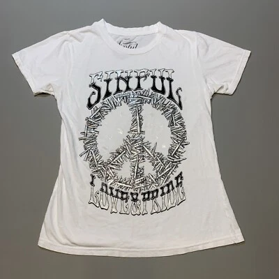 Sinful by Affliction Women's Graphic T-shirt Tee Large White Peace Nails Fear - Image 1 of 4