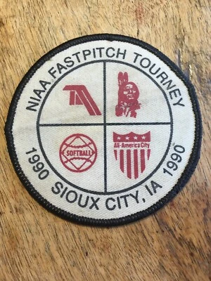 Vtg NIAA Fastball Softball Sew On  Patch Sioux City IA Tournament 1990 - Image 1 of 3