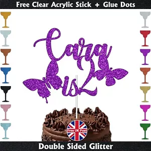 Glitter Cake Topper Personalised Butterfly Theme Girl Kids Birthday Party Decor - Picture 1 of 83