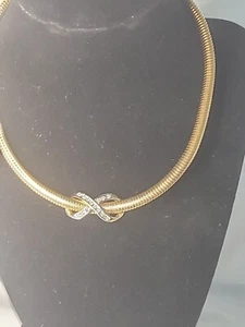Halsband Halskette Schleife Strass Schieber goldfarben 16"  - Bild 1 von 10