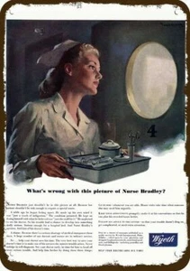1945 WYETH Pharmaceutical & Nurse Vintage-Look DECORATIVE REPLICA METAL SIGN - Picture 1 of 1