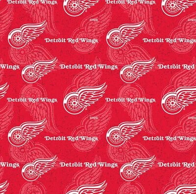 BTHY NHL Ice Hockey Detroit Red Wings Prints Cotton Fabric BY The Half YARD - Image 1 of 3
