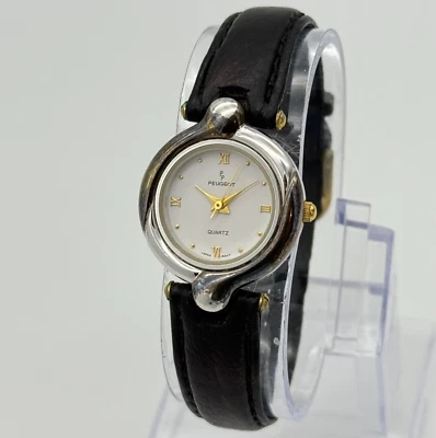 Reloj clásico de vestir/casual PEUGEOT tono plateado para mujer, cuero negro, 25 mm Foto 1 de 4