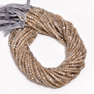 Grey Moonstone Gemstone Box Shape Micro Faceted Beads 3X3 mm Strand 12.5" EB-691 - Image 1 of 3