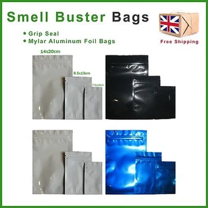 Smell Buster Bags Mylar & Aluminum Colour Odour Proof Grip Lock Seal Baggy Stash - Picture 1 of 11